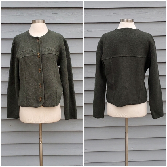 Vintage 90s y2k Pendleton Olive OD Green Wool Brass Button Cardigan Sweater Md - Picture 1 of 6